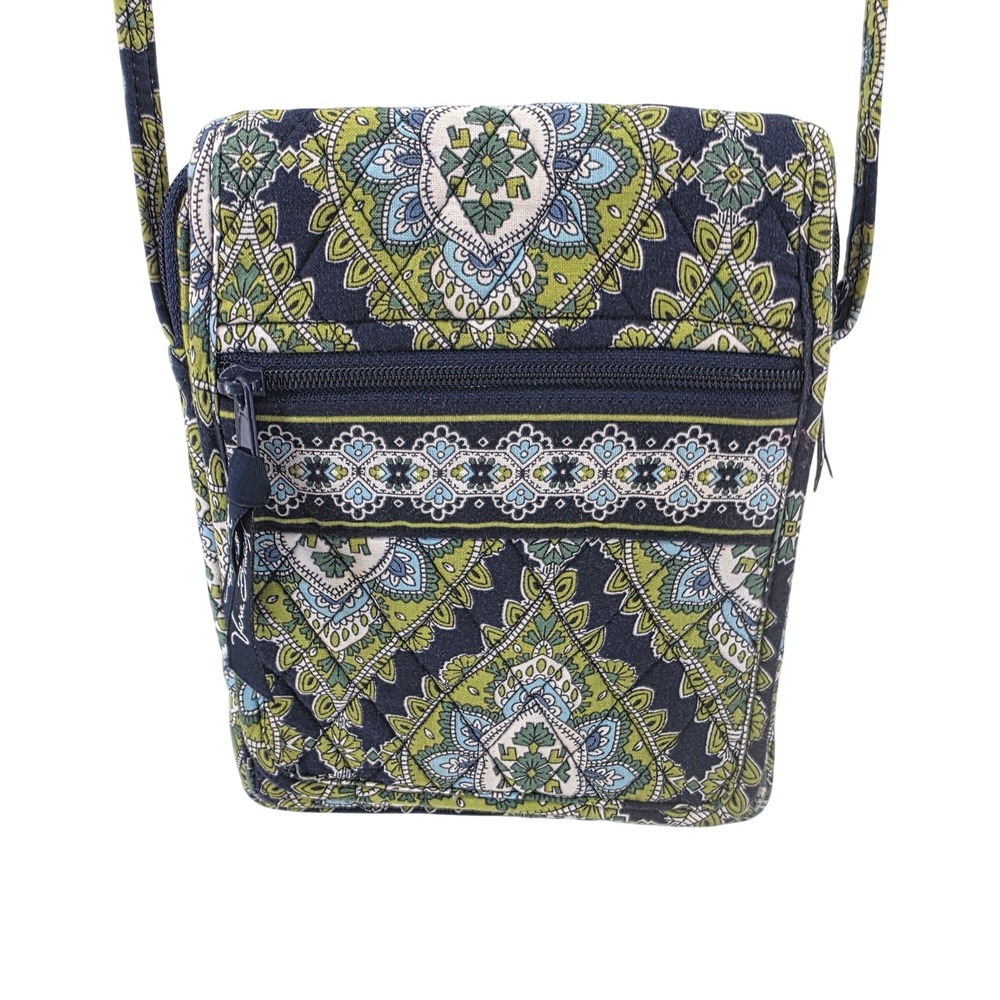 Vera Bradley Night and Day Indigo Quilted Cotton Crossbody Bag Blue Green Paisle